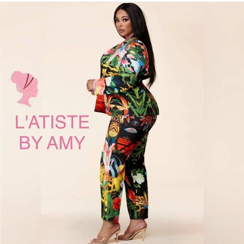 New L’atise Plus Size Forest Print Pantsuit Set